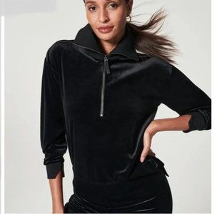 Spanx Velvet Half Zip Pullover In Very Black Size L NWOT